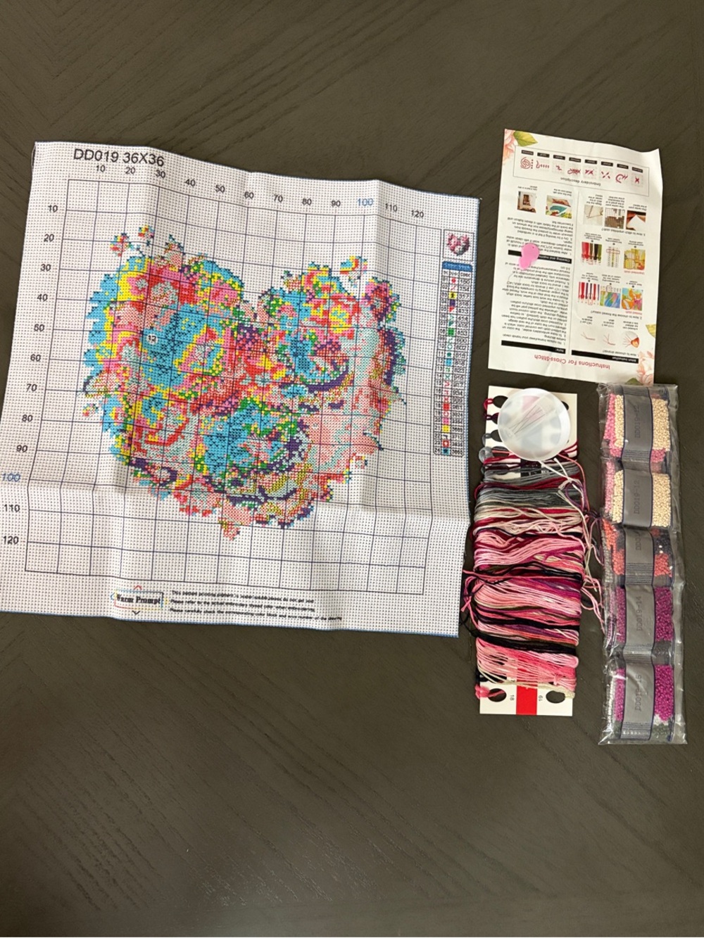 Colorful Heart Stamped Cross Stitch Kit 36x36cm 11CT DIY Craft NEW